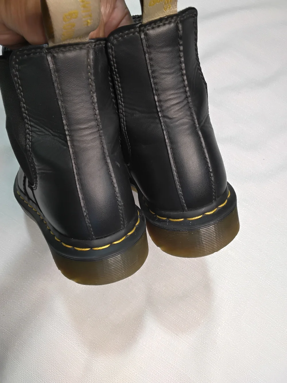 Dr. Martens Vegan Quad Black Leather Chukka Boots with Yellow Stitching Tabs Sz7